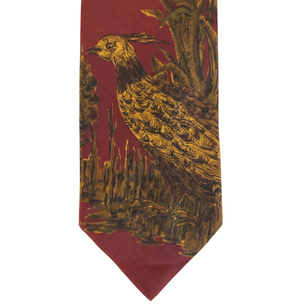 VTG Kilsby Silk Tie Mens Pheasant Game Bird Rust Red Gold Hunting Art 56x4
